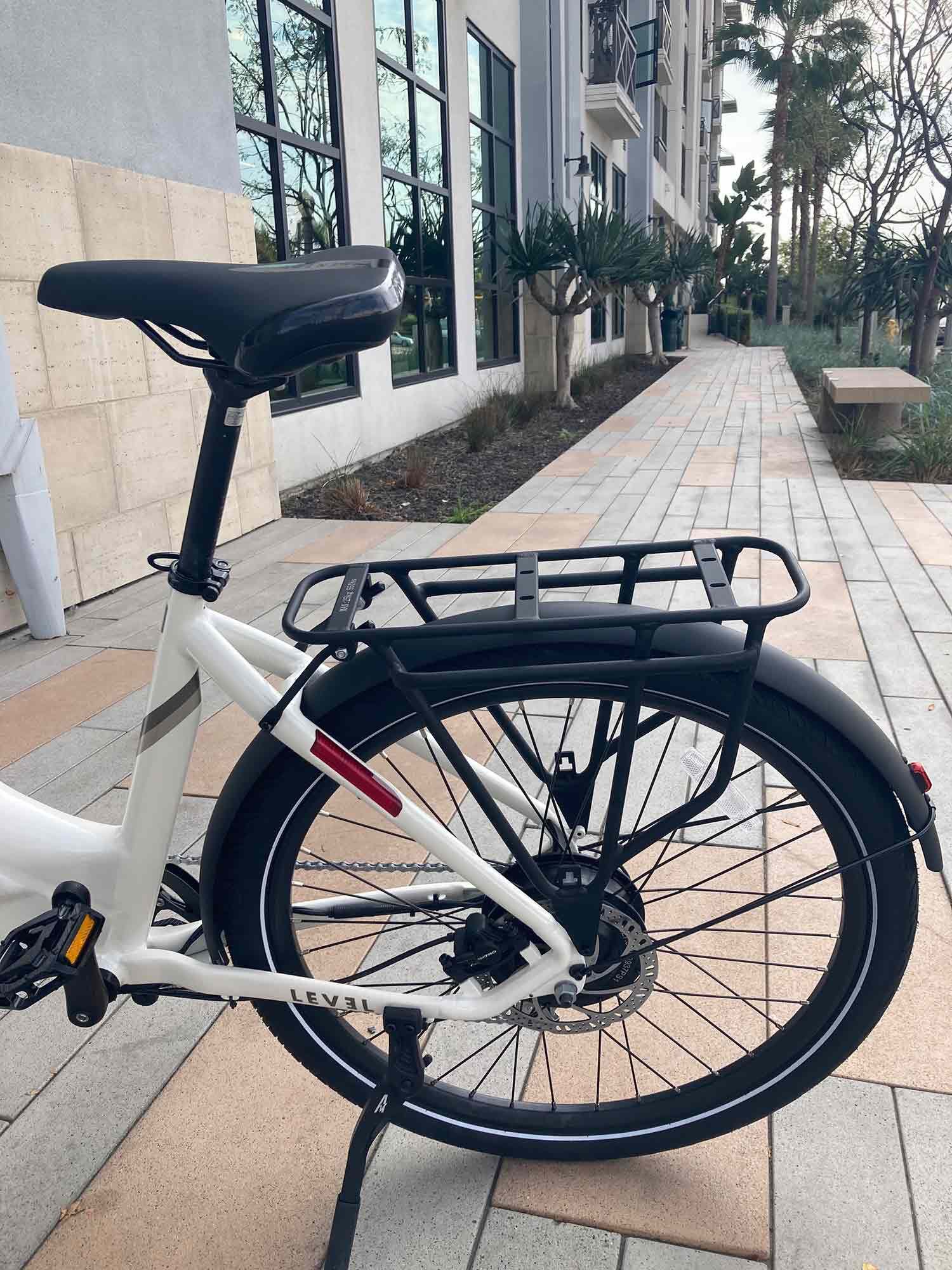 A solidly built rear rack comes standard. Aventon says max payload capacity for the Level.2, including the rider, is 300 pounds.